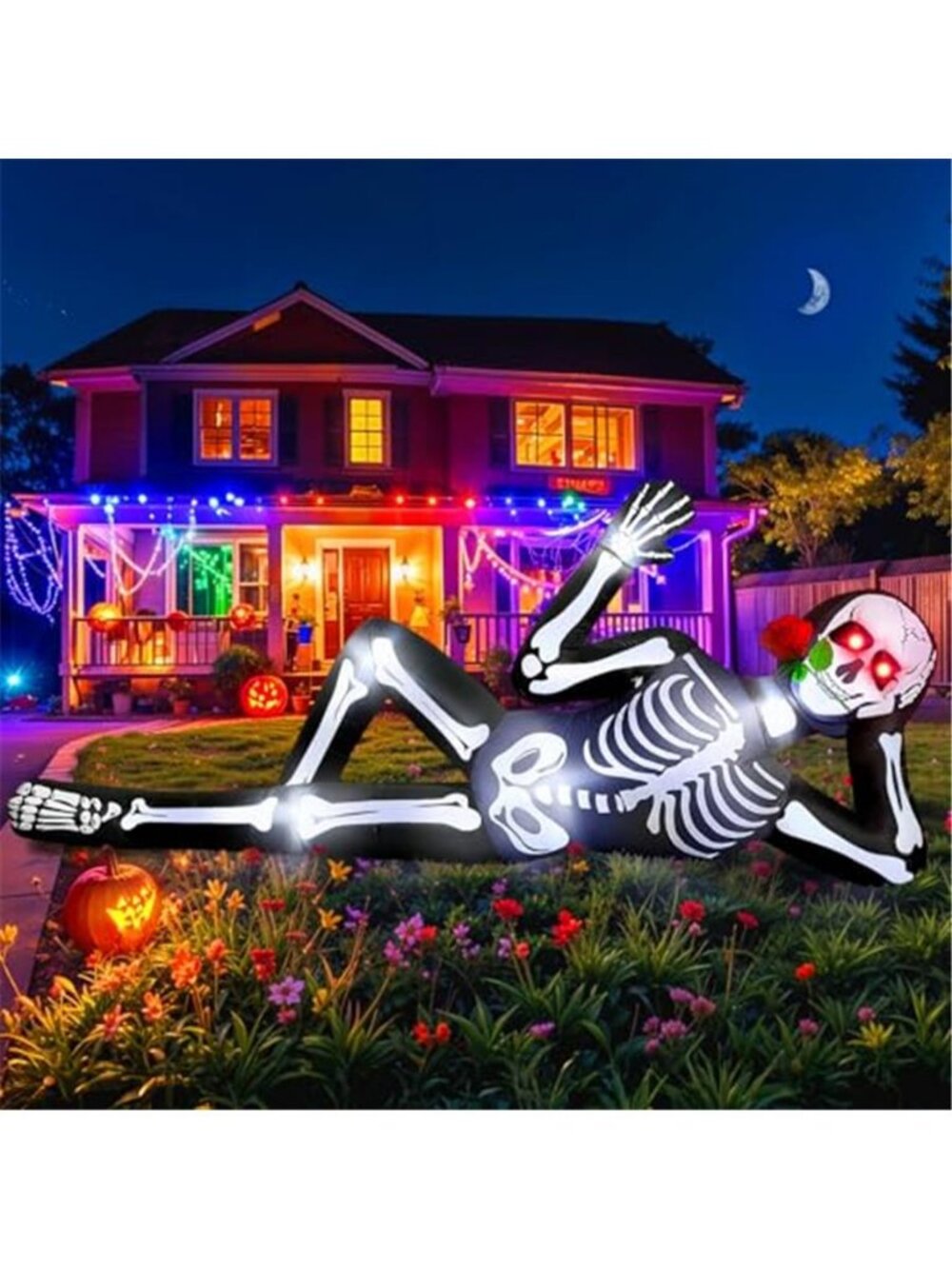Giant Halloween Inflatables Skeleton Outdoor Decorations Biting a Rose